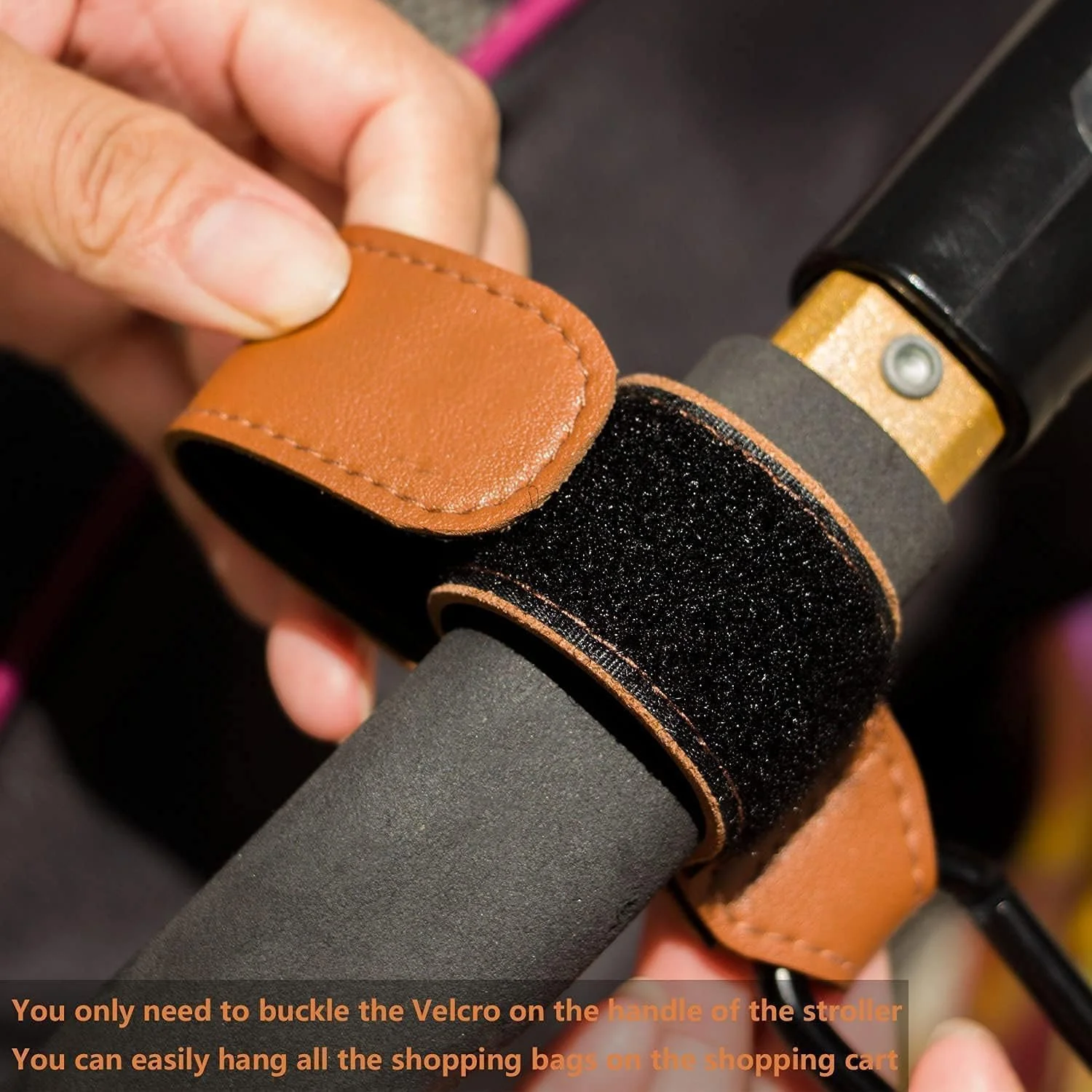 قلاب کالسکه بچه مدل X spring، بسته 2 عددی قلاب آویز چند منظوره با بست چسبی، بندهای کالسکه چرمی گیاهی ممتاز برای کیف پوشک و کیف خرید، لوازم جانبی کالسکه برای والدین
