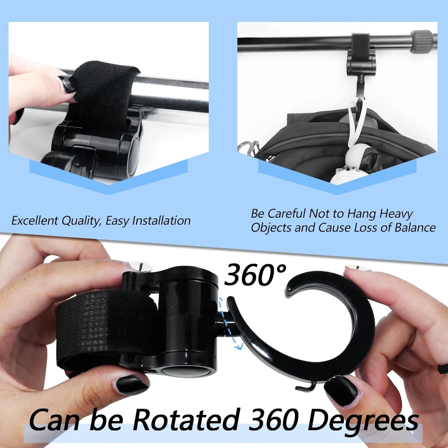 آویز واکر یلاجوی با چرخش 360 درجه، بسته 4 عددی - ساخته شده از مواد ABS مقاوم، آویز چند منظوره برای کیف لوازم کودک، ویلچر، سبد خرید و پشت صندلی خودرو