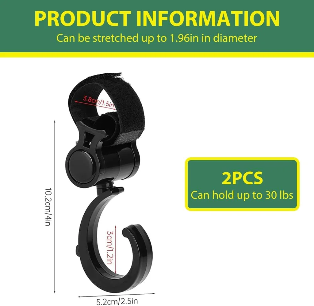 بسته 2 عددی قلاب کالسکه HASTHIP®، گیره جهانی چرخشی 360 درجه با بند قابل تنظیم، آویز کیف پوشک سنگین برای کالسکه، صندلی چرخدار، دوچرخه، باگی و دوچرخه برقی بسته 2 عددی قلاب کالسکه HASTHIP®، گیره جهانی چرخشی 360 درجه با بند قابل تنظیم، آویز کیف پوشک سنگین برای کالسکه، صندلی چرخدار، دوچرخه، باگی و دوچرخه برقی