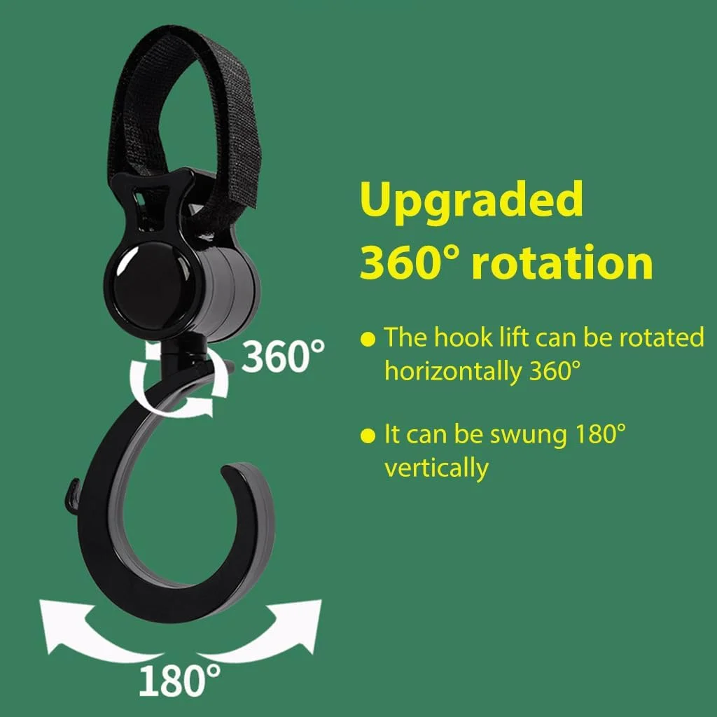 بسته 2 عددی قلاب کالسکه HASTHIP®، گیره جهانی چرخشی 360 درجه با بند قابل تنظیم، آویز کیف پوشک سنگین برای کالسکه، صندلی چرخدار، دوچرخه، باگی و دوچرخه برقی بسته 2 عددی قلاب کالسکه HASTHIP®، گیره جهانی چرخشی 360 درجه با بند قابل تنظیم، آویز کیف پوشک سنگین برای کالسکه، صندلی چرخدار، دوچرخه، باگی و دوچرخه برقی