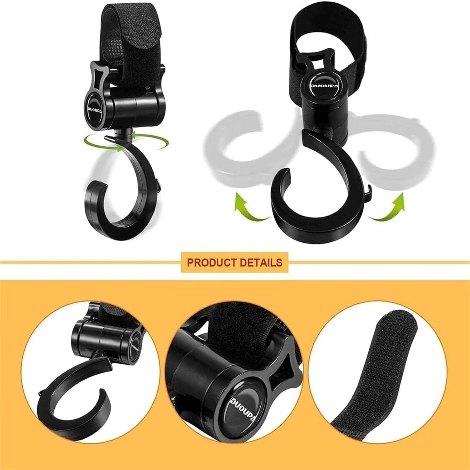 گیره اتصال چندمنظوره، ست 4 عددی گیره سازمان دهنده کالسکه، آویز کیف بادوام برای کالسکه کودک، نگهدارنده اسباب بازی و مواد غذایی مناسب برای استفاده روزمره با کالسکه