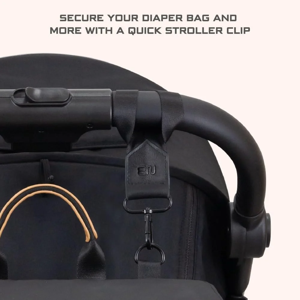 آویز کالسکه برای آویزان کردن کیف لوازم کودک (مشکی، 2 عددی)، قلاب کالسکه، ضد لغزش با باز کردن با یک دست، ملزومات سفر نوزاد، قلاب کالسکه با چرخش 360 درجه