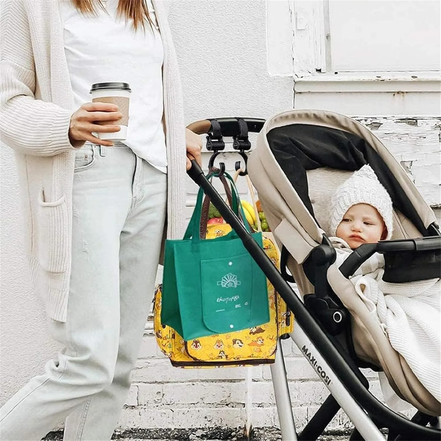گیره اتصال چندمنظوره، ست 4 عددی گیره سازمان دهنده کالسکه، آویز کیف بادوام برای کالسکه کودک، نگهدارنده اسباب بازی و مواد غذایی مناسب برای استفاده روزمره با کالسکه