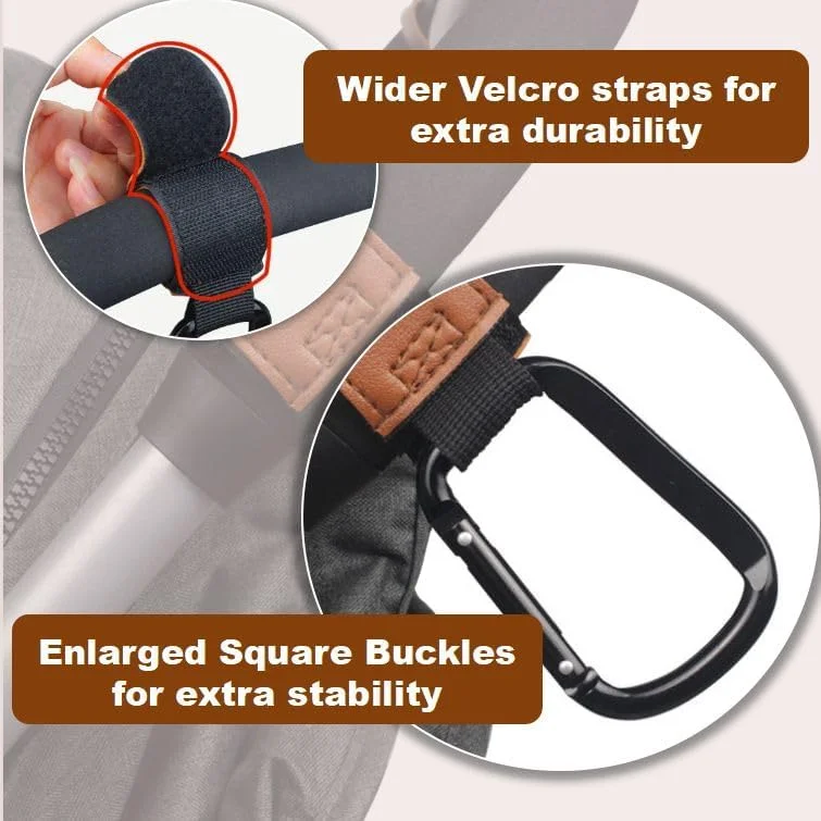 گیره های کالسکه کودک، بسته 2 عددی گیره های چرمی، گیره های کالسکه جهانی، قلاب لوازم جانبی کالسکه برای کالسکه، کیف پوشک، کیف خرید