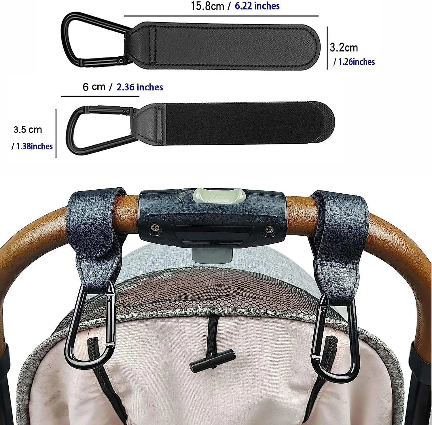 ست ۳ عددی قلاب آویز کالسکه بچه، گیره های کالسکه چرمی PU مقاوم، قلاب های جهانی و واگن، قلاب های کالسکه، آویز کالسکه برای ویلچر سبد خرید (مشکی)