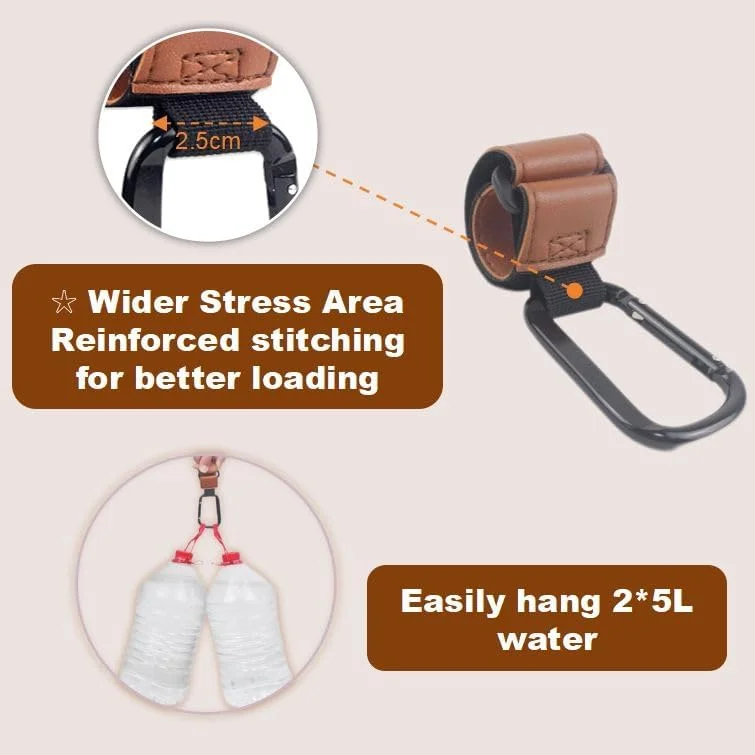 گیره های کالسکه کودک، بسته 2 عددی گیره های چرمی، گیره های کالسکه جهانی، قلاب لوازم جانبی کالسکه برای کالسکه، کیف پوشک، کیف خرید