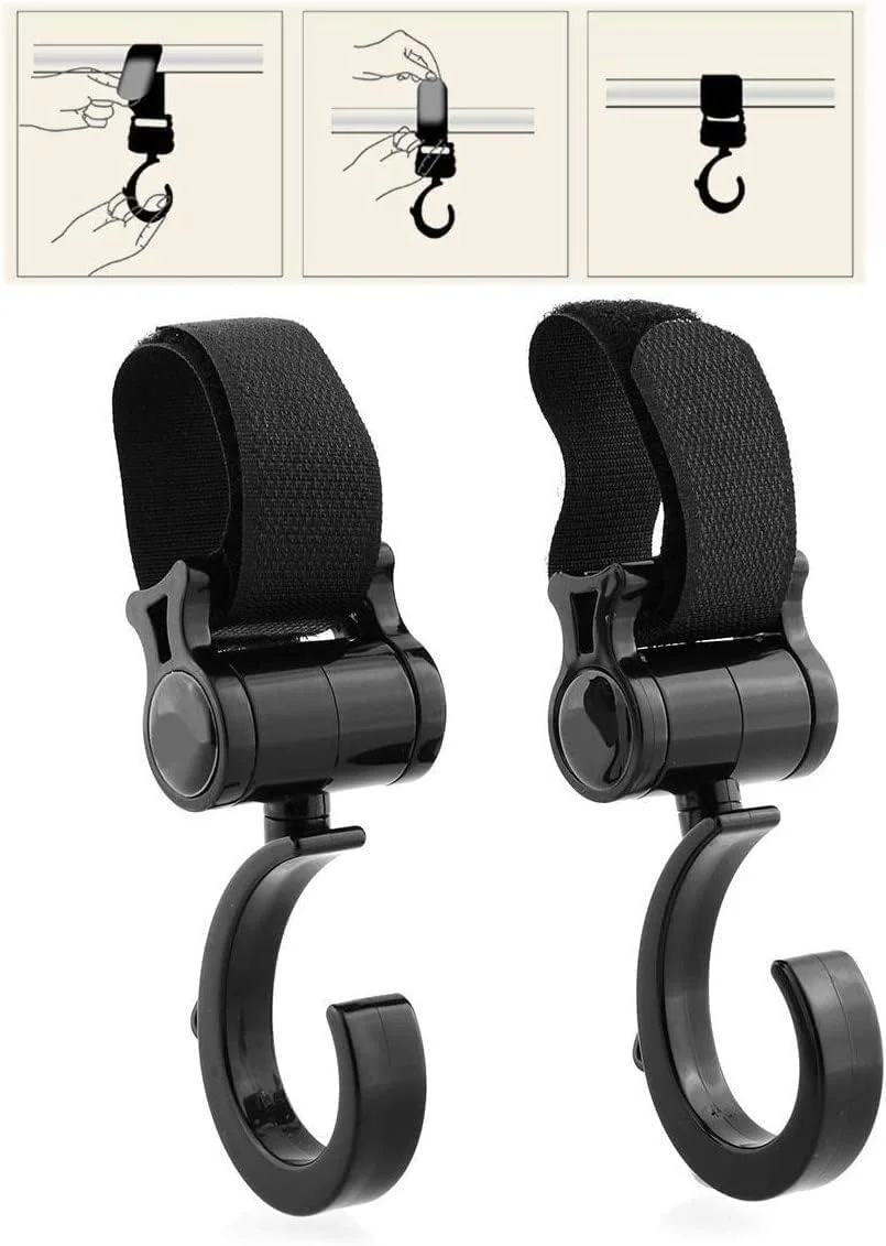 دو عدد قلاب چند منظوره - آویز برای کیف لوازم کودک، مواد غذایی، لباس، کیف دستی - لوازم جانبی عالی برای مادر هنگام پیاده روی، قدم زدن یا خرید (رنگ: 2 عدد)