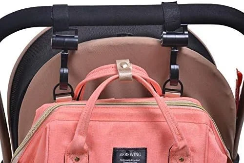 آویز کالسکه مومو بیر - بسته 2 عددی قلاب چند منظوره - بند، گیره یا آویز برای کیف لوازم کودک، مواد غذایی، لباس، کیف پول به کالسکه یا باگی شما - لوازم جانبی عالی برای مادر هنگام پیاده روی (مشکی)