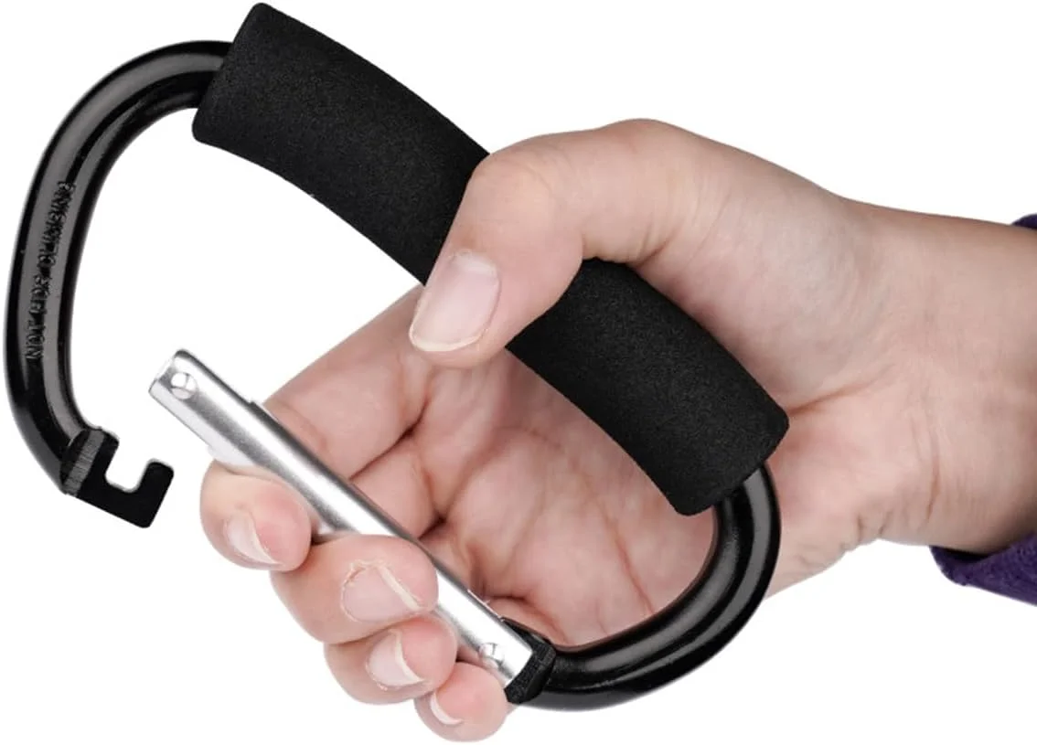 بسته 2 عددی قلاب کالسکه کودک، کارابین بزرگ برای مادر، گیره های لوازم جانبی کالسکه، سازمان دهنده قلاب برای آویزان کردن کیف دستی، کیف پوشک، کیسه های خرید (مشکی)