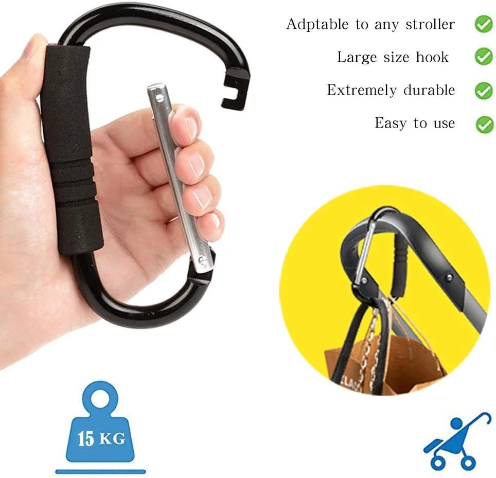 گیره بزرگ کالسکه فان بلیس، بسته 2 عددی، 6.6 اینچی، گیره کالسکه و صندلی چرخدار، قلاب نگهدارنده کیف لوازم جانبی خرید، مشکی