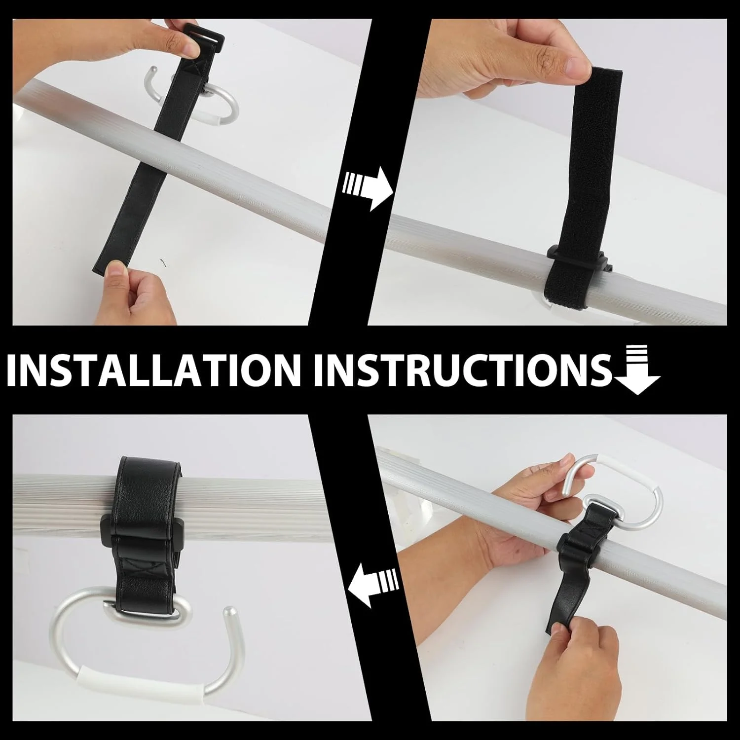 آویز کالسکه یلاجوی، بسته 2 عددی قلاب آلومینیومی سبک وزن با بندهای چسبی قابل تنظیم، نگهدارنده بادوام برای کالسکه کودک، کیف لوازم نوزاد، مسافرت و والدین در حال حرکت