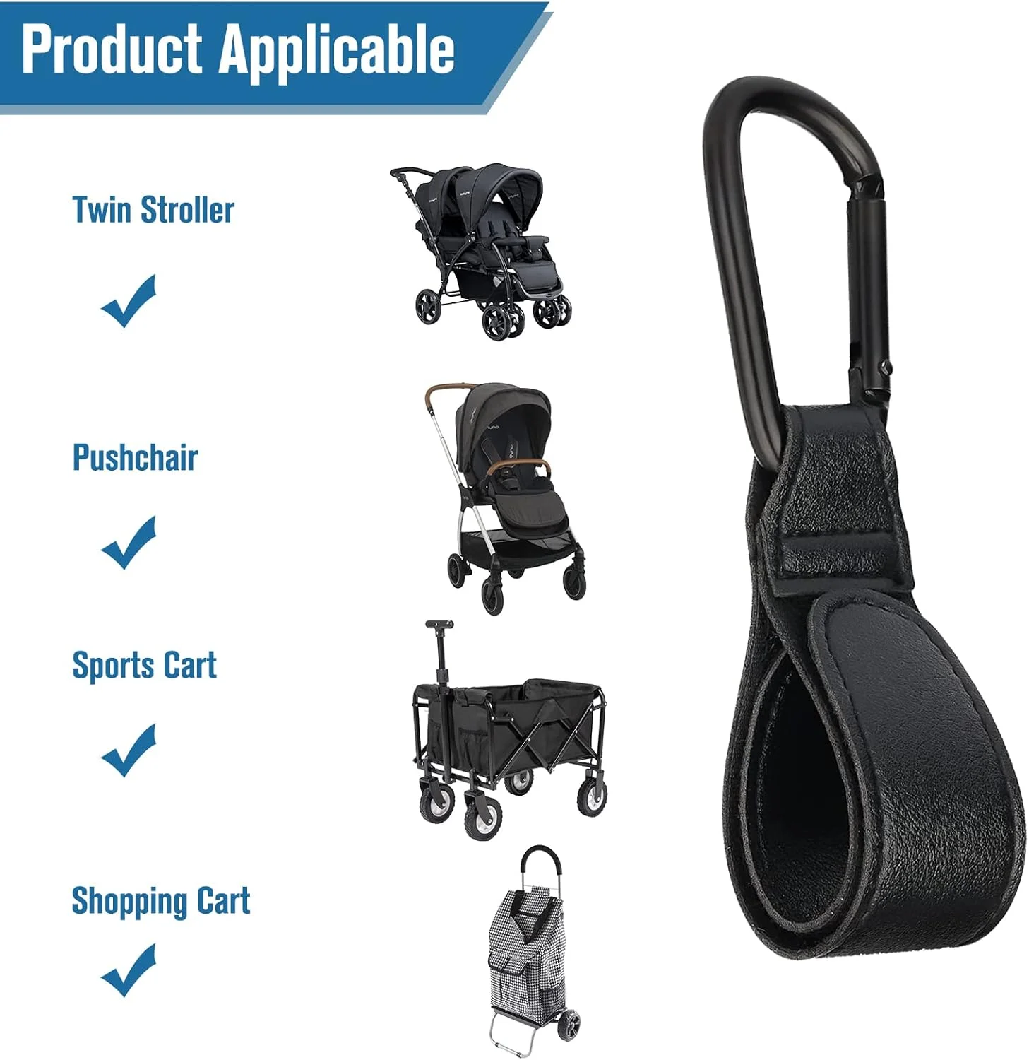 قلاب های کالسکه بچه Lonimia برای آویزان کردن کیف لوازم نوزاد، قلاب های کالسکه جهانی، قلاب های چسبی چند منظوره برای همه صندلی های ماشین، کالسکه های بچه، پرام، سبد خرید 2 عدد