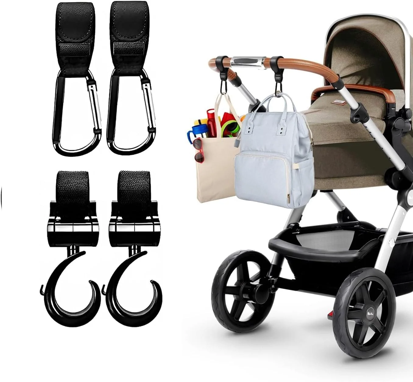 قلاب های کالسکه کودک برای آویزان کردن کیف پوشک، کیسه های خرید مواد غذایی و کیف دستی به کالسکه شما - لوازم جانبی عالی برای مادر هنگام پیاده روی برای واکر رولیتور و سبد خرید ویلچر گیره های چرمی ممتاز قلاب های کالسکه کودک برای آویزان کردن کیف پوشک، کیسه های خرید مواد غذایی و کیف دستی به کالسکه شما - لوازم جانبی عالی برای مادر هنگام پیاده روی برای واکر رولیتور و سبد خرید ویلچر گیره های چرمی ممتاز