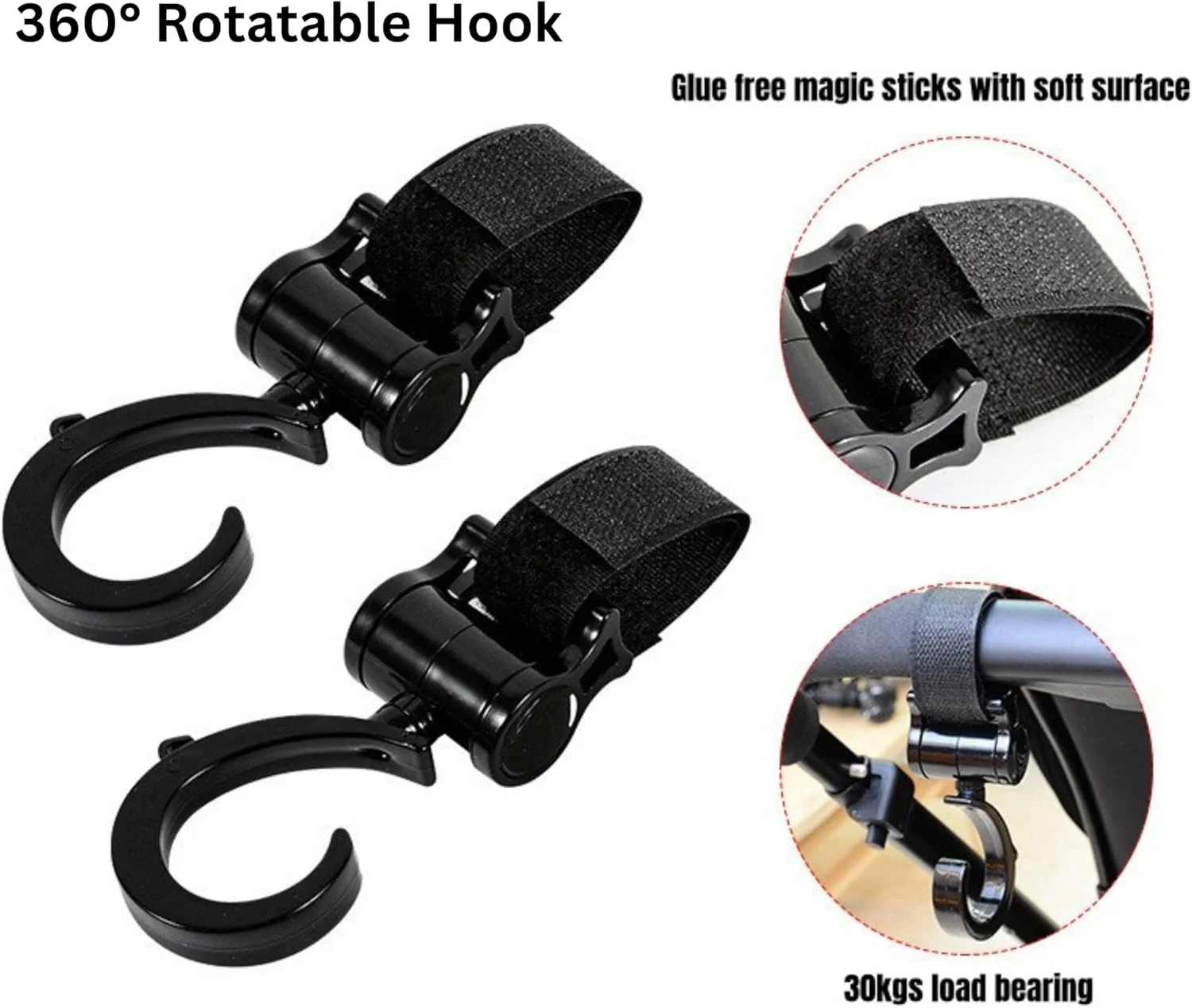 قلاب های کالسکه کودک برای آویزان کردن کیف پوشک، کیسه های خرید مواد غذایی و کیف دستی به کالسکه شما - لوازم جانبی عالی برای مادر هنگام پیاده روی برای واکر رولیتور و سبد خرید ویلچر گیره های چرمی ممتاز