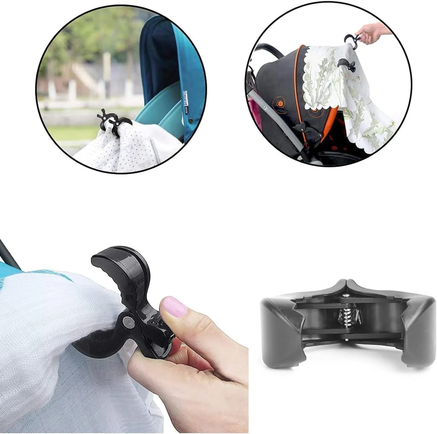 گیره پتو کالسکه لونیما بسته 6 عددی، گیره اتصال سایبان کالسکه کودک، گیره کالسکه برای اتصال اسباب بازی، برای اتصال پتوهای پارچه ای، روکش ها، پارچه شیردهی یا اسباب بازی های کودک (مشکی)