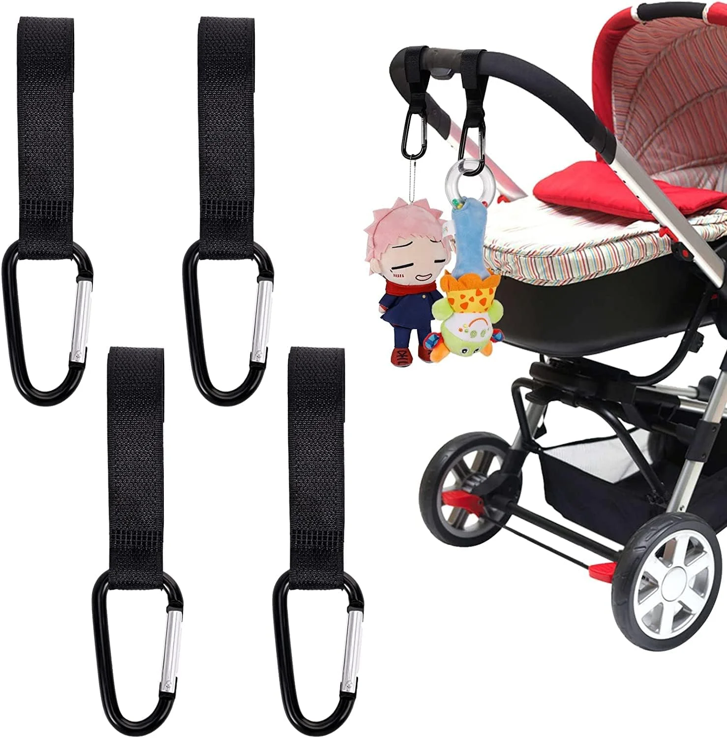 پک چهارتایی قلاب آویز کالسکه کودک PREMIFY، گیره کالسکه چند منظوره مشکی رنگ، بندهای کالسکه برای حمل کوله پشتی، کیف لوازم کودک، کیف خرید، کیف زنانه، بطری آب و غیره پک چهارتایی قلاب آویز کالسکه کودک PREMIFY، گیره کالسکه چند منظوره مشکی رنگ، بندهای کالسکه برای حمل کوله پشتی، کیف لوازم کودک، کیف خرید، کیف زنانه، بطری آب و غیره