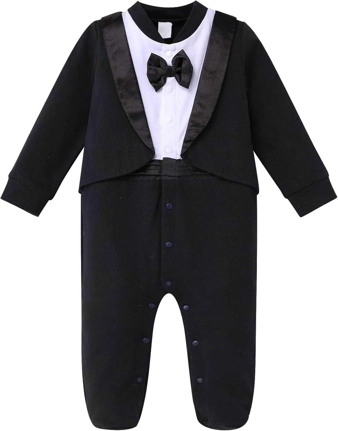 سرهمی تاکسیدو نوزادی پسرانه IDOPIP، لباس یکسره پا دار کراواتی، لباس رسمی یک تکه مناسب جشن تولد و مراسم
