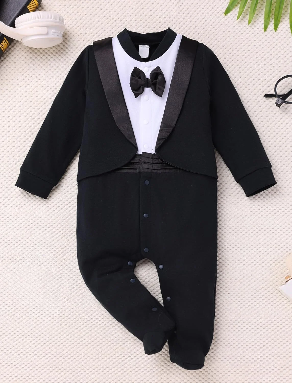 سرهمی تاکسیدو نوزادی پسرانه IDOPIP، لباس یکسره پا دار کراواتی، لباس رسمی یک تکه مناسب جشن تولد و مراسم سرهمی تاکسیدو نوزادی پسرانه IDOPIP، لباس یکسره پا دار کراواتی، لباس رسمی یک تکه مناسب جشن تولد و مراسم