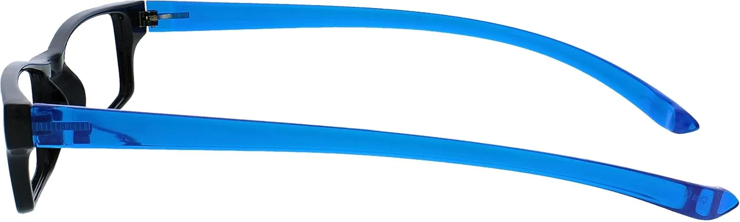 عینک مطالعه با دسته های گردنی مشکی آبی روشن، مناسب آقایان و بانوان، لولای فنری R20-3 +2.50