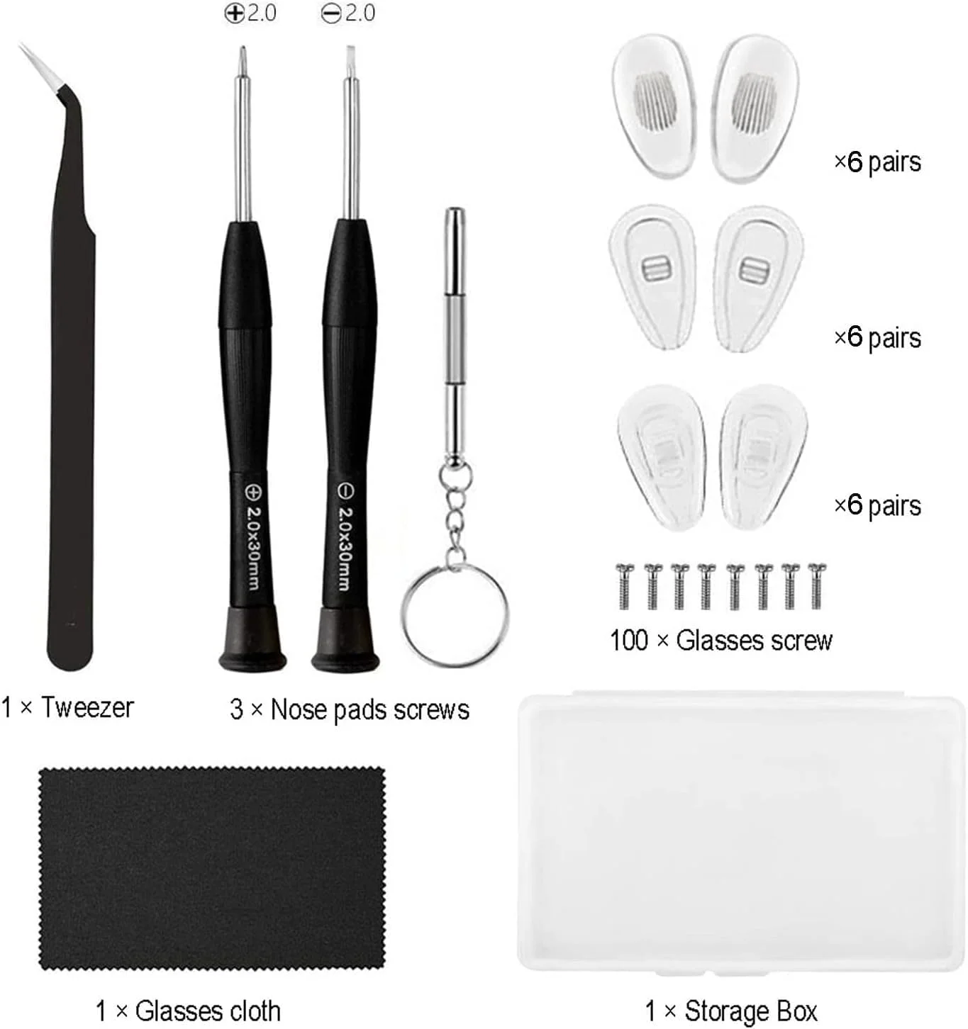 یلاجوی 18 جفت پد بینی عینک، کیت تعمیر عینک با پیچ گوشتی، پد بینی، پیچ، موچین، پارچه تمیز کننده برای عینک، جایگزینی پد بینی عینک و آفتابی