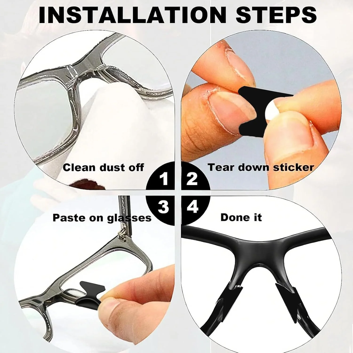 24 عدد پد بینی چسبی نرم ضد لغزش با طرح پروانه ای برای عینک، عینک آفتابی و لوازم جانبی عینک (مشکی)