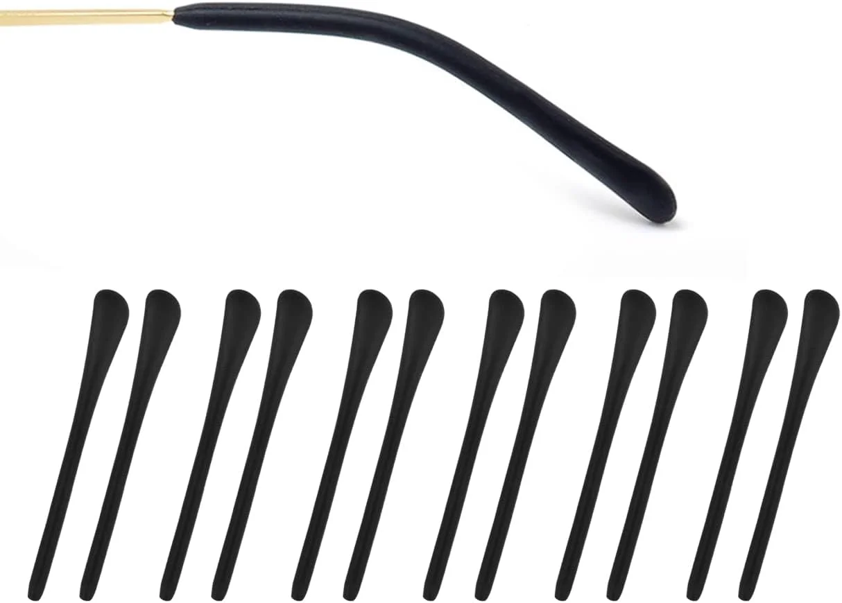 DS. DISTINCTIVE STYLE فریم فلزی عینک، 6 جفت سرگوشی سیلیکونی، لوله های بالشتکی ضد لغزش جایگزین برای دسته های فلزی نازک عینک - مشکی