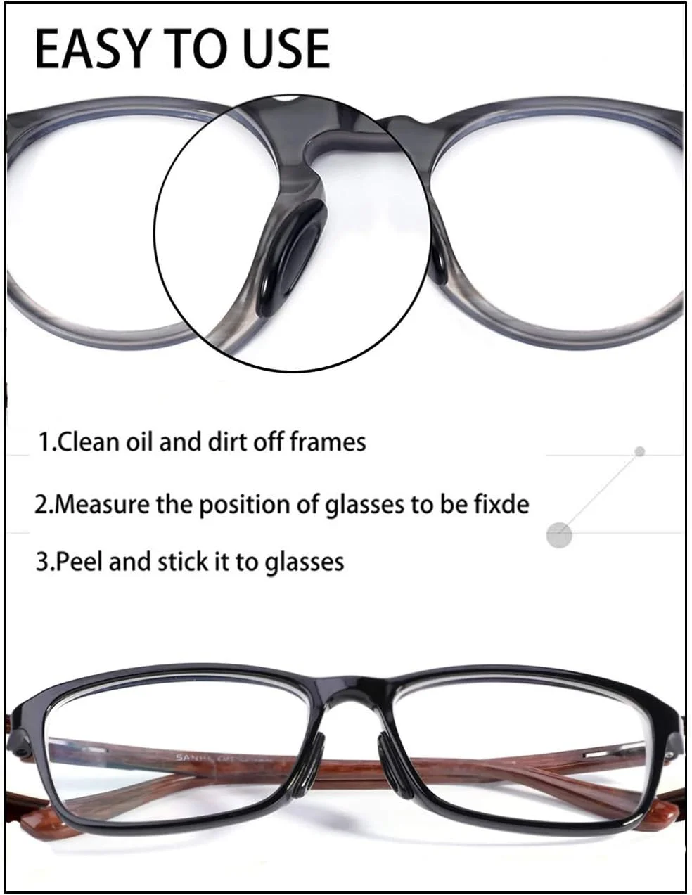 پدهای بینی عینک، پدهای بینی ضد لغزش چسبی، بالشتک پد بینی سیلیکونی نرم برای عینک، عینک آفتابی، 12 جفت (مشکی)