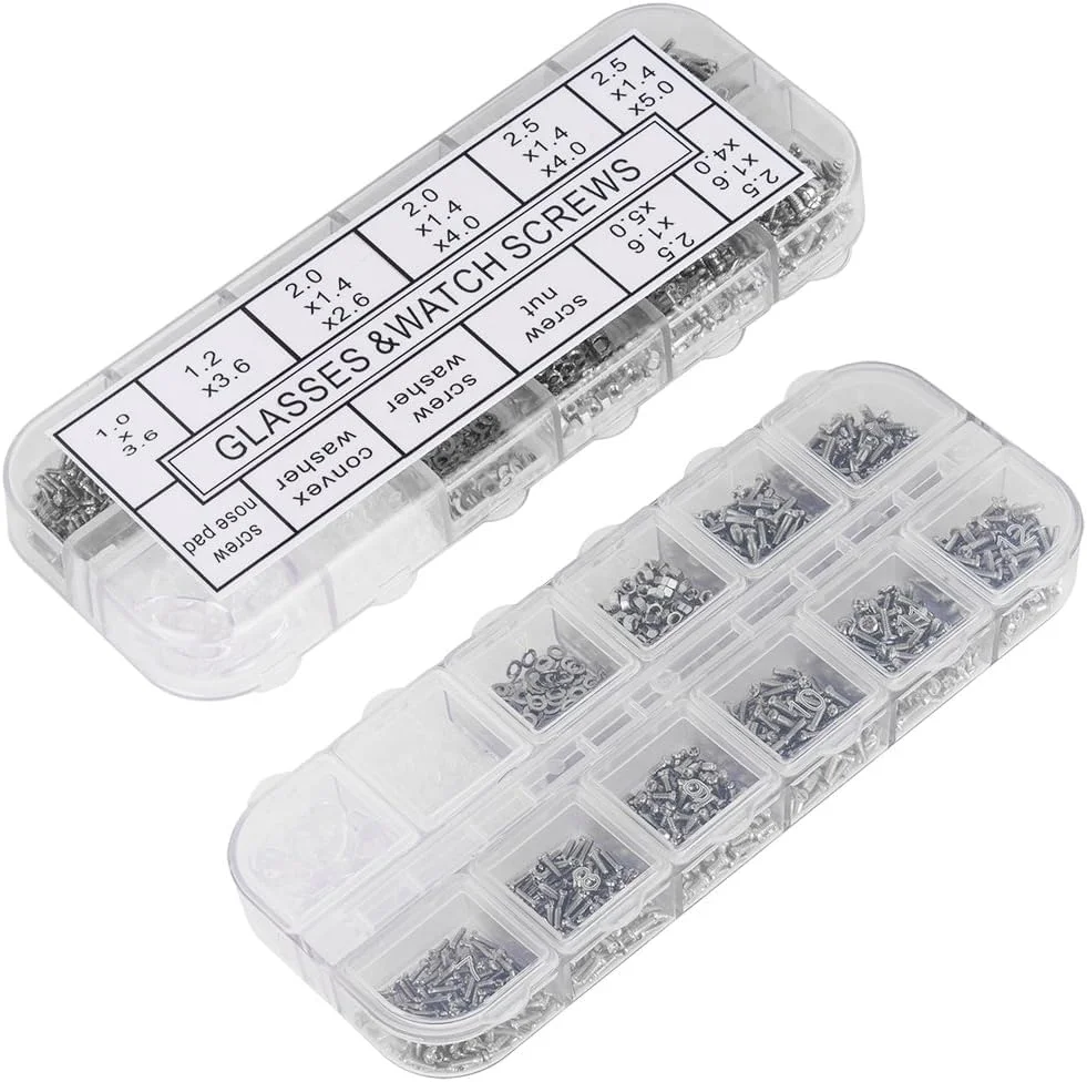 کیت تعمیر عینک آفتابی و طبی، ۱۱۰۰ عدد پیچ کوچک استیل ضد زنگ و ۵ جفت پد بینی به همراه پیچ گوشتی و موچین برای تعمیر ساعت و عینک کیت تعمیر عینک آفتابی و طبی، ۱۱۰۰ عدد پیچ کوچک استیل ضد زنگ و ۵ جفت پد بینی به همراه پیچ گوشتی و موچین برای تعمیر ساعت و عینک