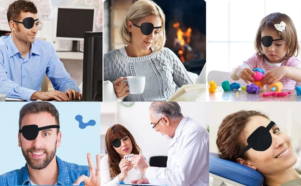 چشم بند سه بعدی برای چشم چپ و راست، چشم بند طبی بزرگ و قابل تنظیم برای تنبلی چشم، چشم بند آمبلیوپی برای بزرگسالان و کودکان، مشکی (2 عدد)
