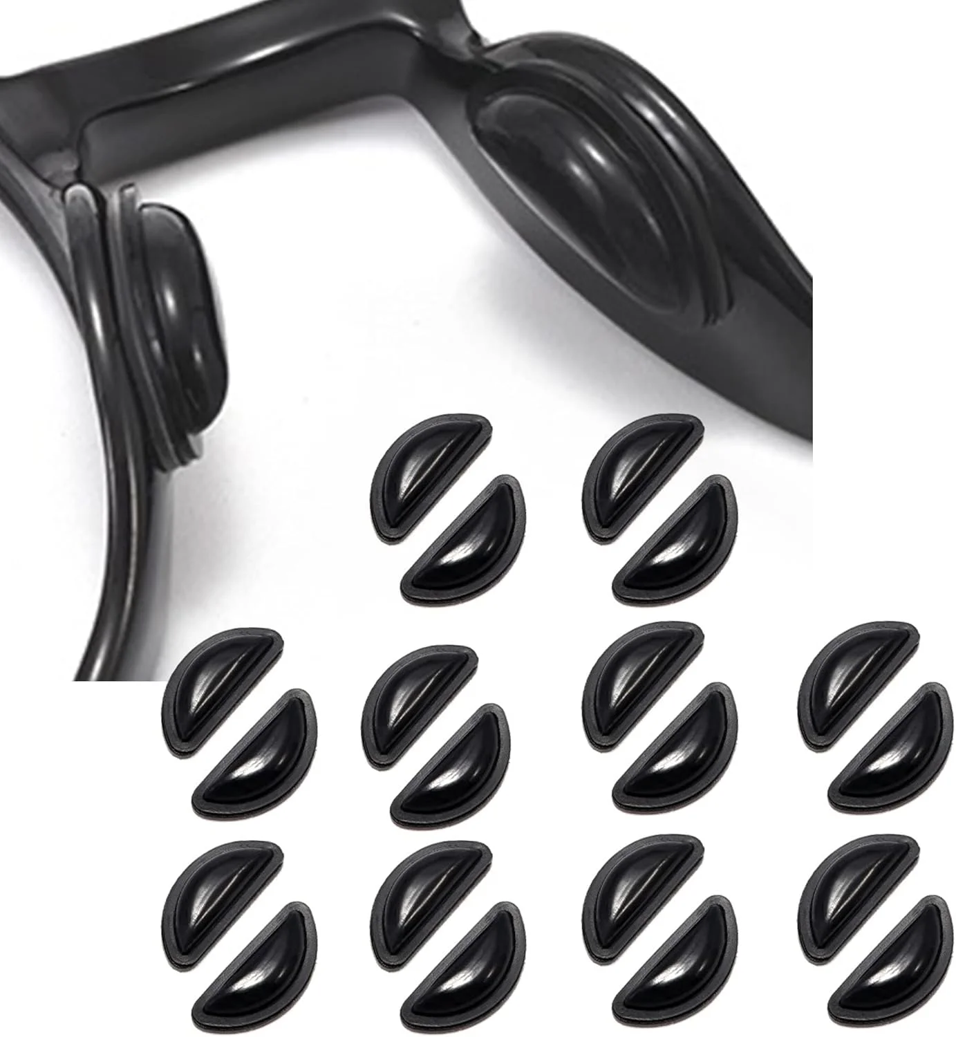 پدهای بینی عینک، ضخامت 3.5 میلی‌متر، ضد لغزش، دارای کیسه هوا برای عینک آفتابی، عینک طبی و عینک مطالعه (10 جفت، مشکی)