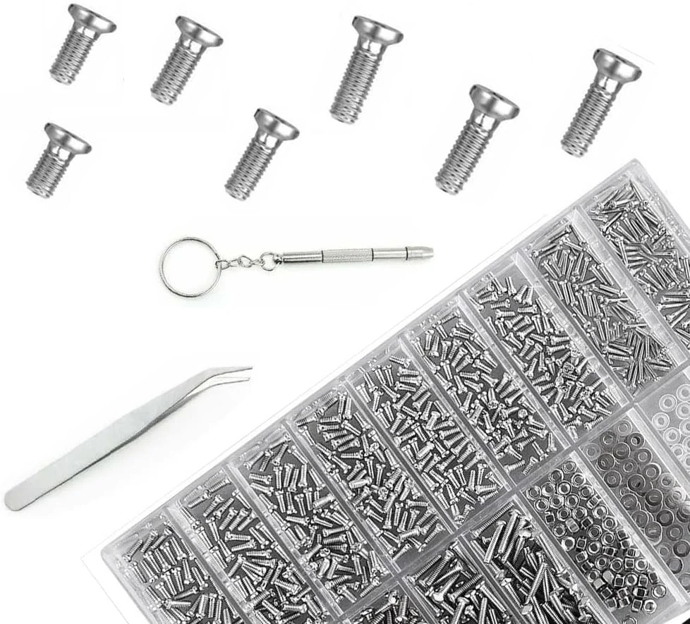 مجموعه 1000 عددی لوازم تعمیر عینک آفتابی و طبی، شامل پیچ های عینک در 14 سایز مختلف، به همراه پیچ گوشتی و موچین کوچک برای تعمیر ساعت و عینک مجموعه 1000 عددی لوازم تعمیر عینک آفتابی و طبی، شامل پیچ های عینک در 14 سایز مختلف، به همراه پیچ گوشتی و موچین کوچک برای تعمیر ساعت و عینک