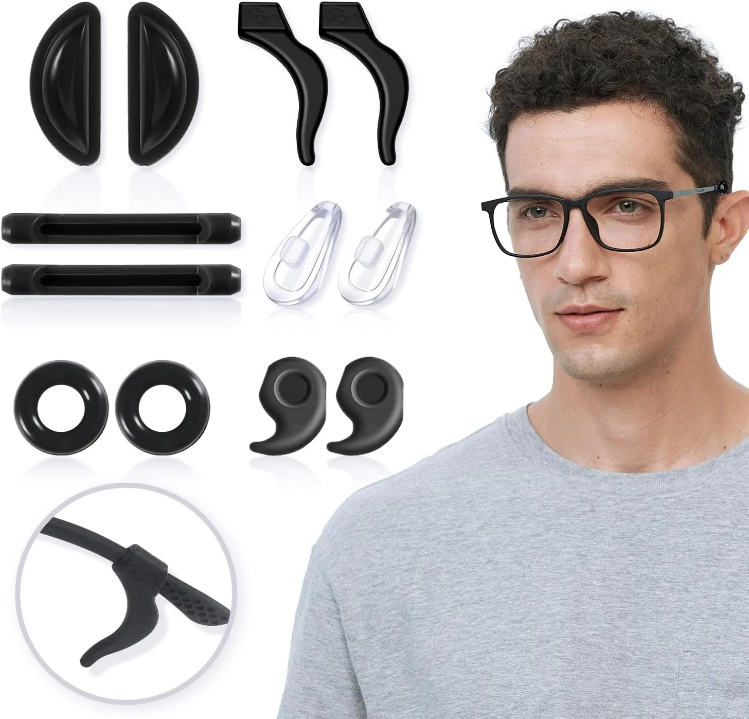 پدهای بینی عینک شفاف، پدهای بینی سیلیکونی ضد لغزش و گیره گوش عینک، مناسب برای عینک های طبی و آفتابی - 24 جفت