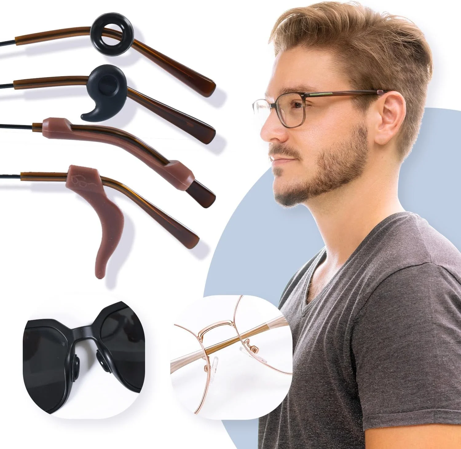 پدهای بینی عینک شفاف، پدهای بینی سیلیکونی ضد لغزش و گیره گوش عینک، مناسب برای عینک های طبی و آفتابی - 24 جفت