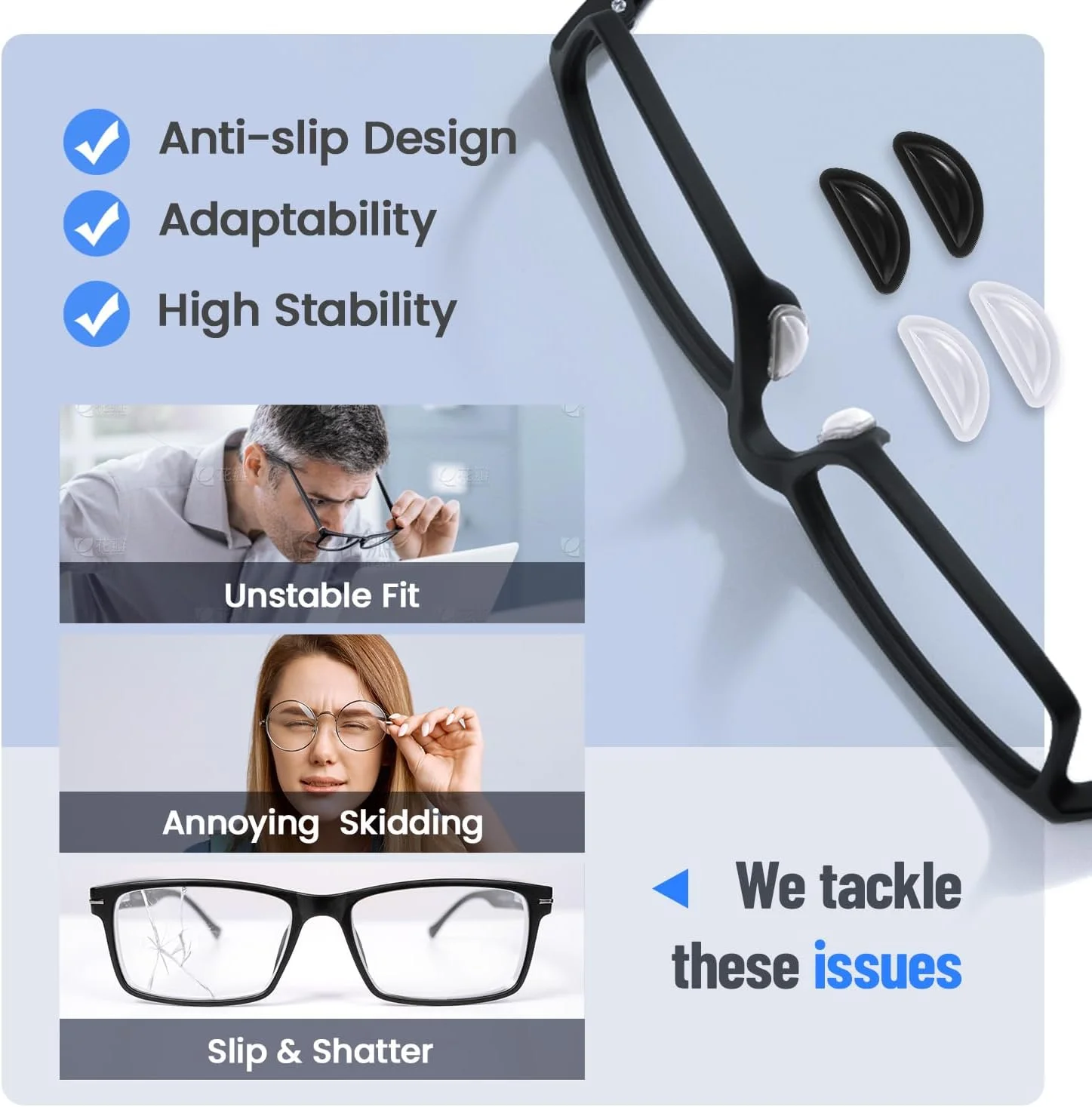پدهای بینی عینک شفاف، پدهای بینی سیلیکونی ضد لغزش و گیره گوش عینک، مناسب برای عینک های طبی و آفتابی - 24 جفت
