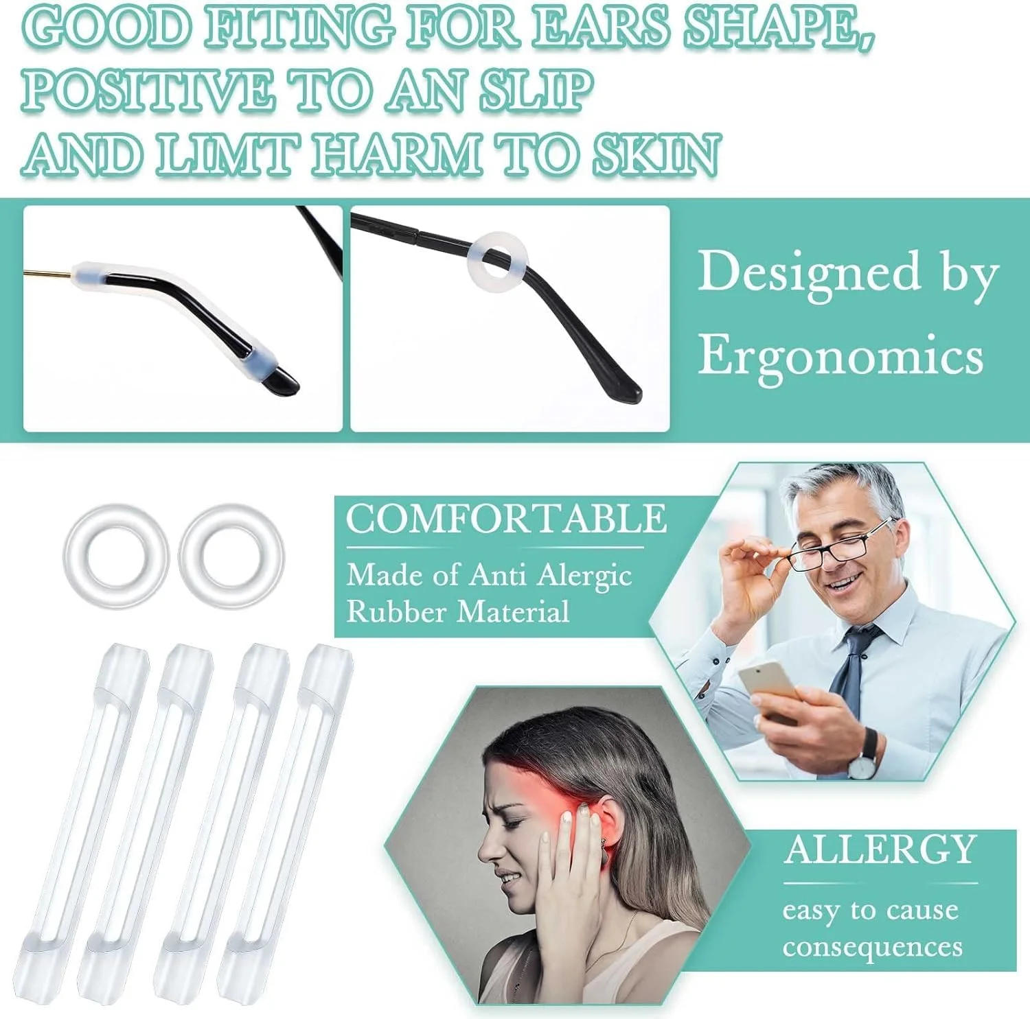 مجموعه نگهدارنده عینک یلاجوی 50 عددی، 12 جفت پد بینی چسبی ضد لغزش عینک، 4 گیره گرد گوشی، 4 نگهدارنده قلاب گوشی سیلیکونی، 4 روکش دسته عینک برای تعمیر (شفاف)