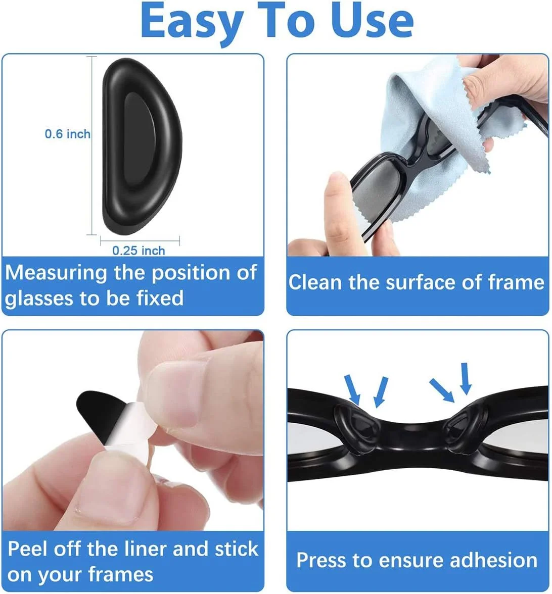 پدهای بینی چسبی عینک MAKINGTEC، سیلیکونی نرم ضد لغزش با شکل D، پد بینی چسبی عینک برای اکثر عینک ها، عینک طبی و آفتابی، 15 x 7 x 1 میلی متر (مشکی) 24 جفت
