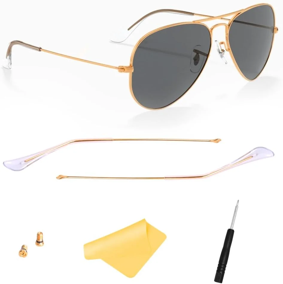 مناسب/جایگزین برای دسته عینک آفتابی خلبانی ری-بن 3025، پدهای بینی و نوک دسته (دسته طلایی + دسته شفاف) مناسب/جایگزین برای دسته عینک آفتابی خلبانی ری-بن 3025، پدهای بینی و نوک دسته (دسته طلایی + دسته شفاف)