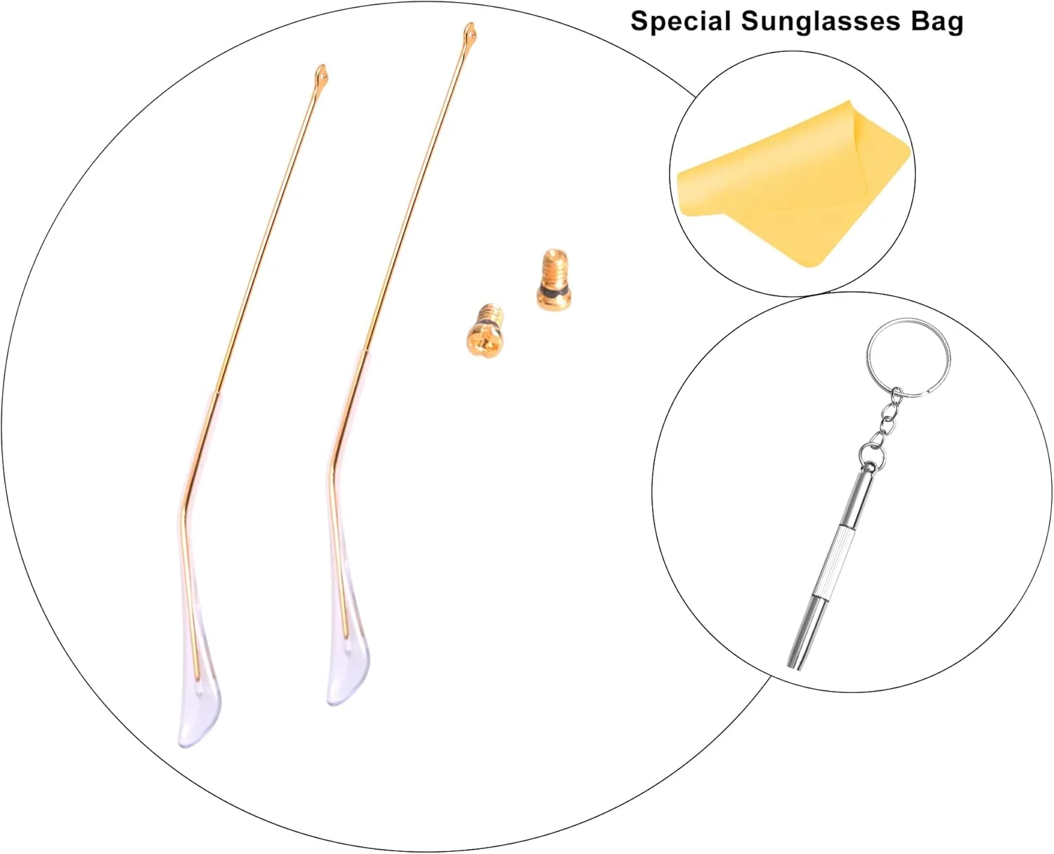 مناسب/جایگزین برای دسته عینک آفتابی خلبانی ری-بن 3025، پدهای بینی و نوک دسته (دسته طلایی + دسته شفاف) مناسب/جایگزین برای دسته عینک آفتابی خلبانی ری-بن 3025، پدهای بینی و نوک دسته (دسته طلایی + دسته شفاف)