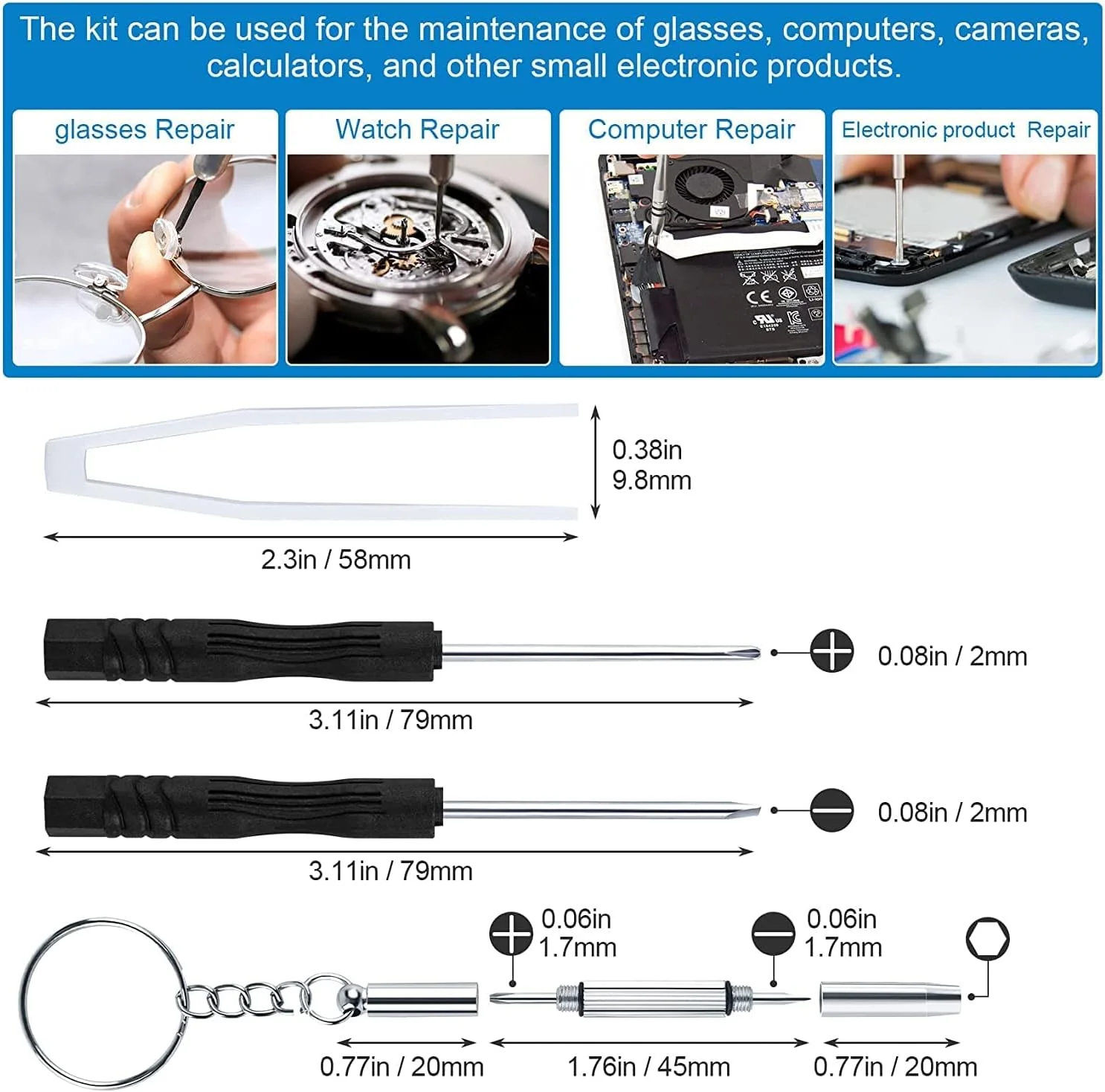 جعبه ابزار تعمیر عینک TERRIFI، مجموعه 550 عددی پیچ عینک با مینی پیچ گوشتی، مهره پیچ، پدهای بینی سیلیکونی، موچین، دستمال عینک