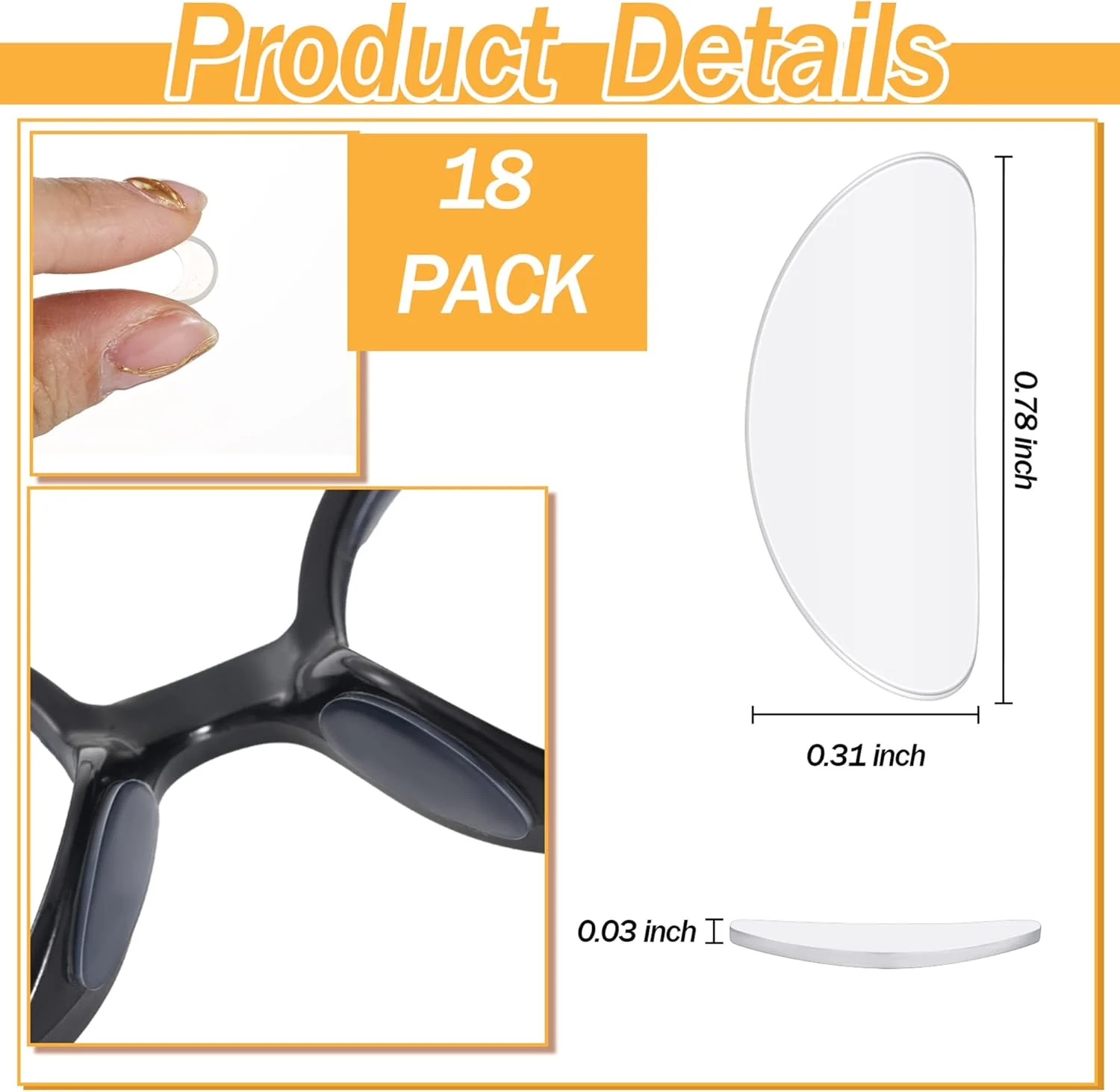 ۱۸ جفت پد بینی چسبی سیلیکونی برای عینک طبی و آفتابی، شفاف ۱ میلی‌متری، بالشتک‌های جایگزین فوق‌العاده نرم D شکل ضد لغزش - کیت تعمیر عینک با فیت راحت برای فریم‌های پلاستیکی