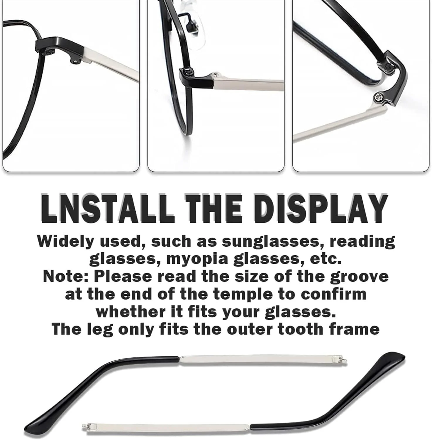 THE WHITE SHOP 1 جفت دسته عینک فلزی جایگزین، دسته فریم عینک جایگزین دسته عینک آفتابی جهانی برای عینک های فلزی نازک، عینک آفتابی (رنگ: نقره ای)