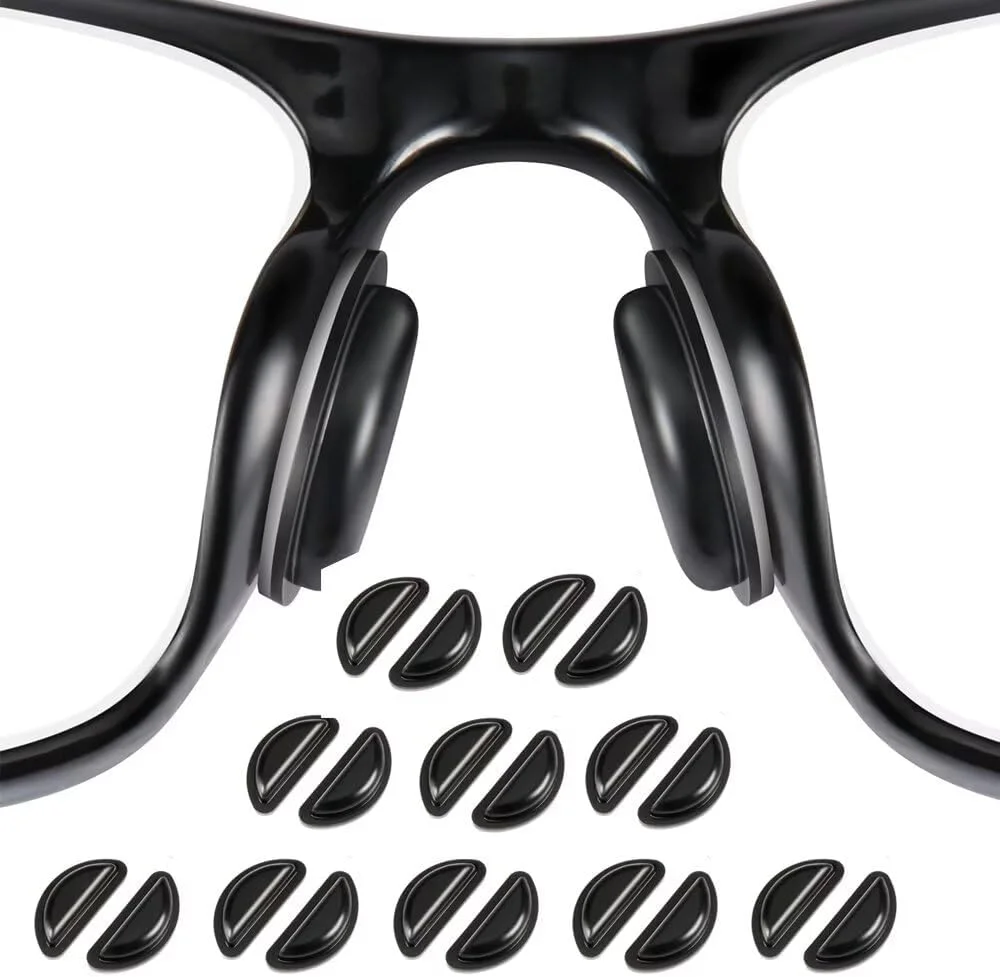 ۱۰ جفت پد بینی عینک ضد لغزش، سیلیکون نرم با پشت چسبناک، مشکی، کیت تعمیر عینک