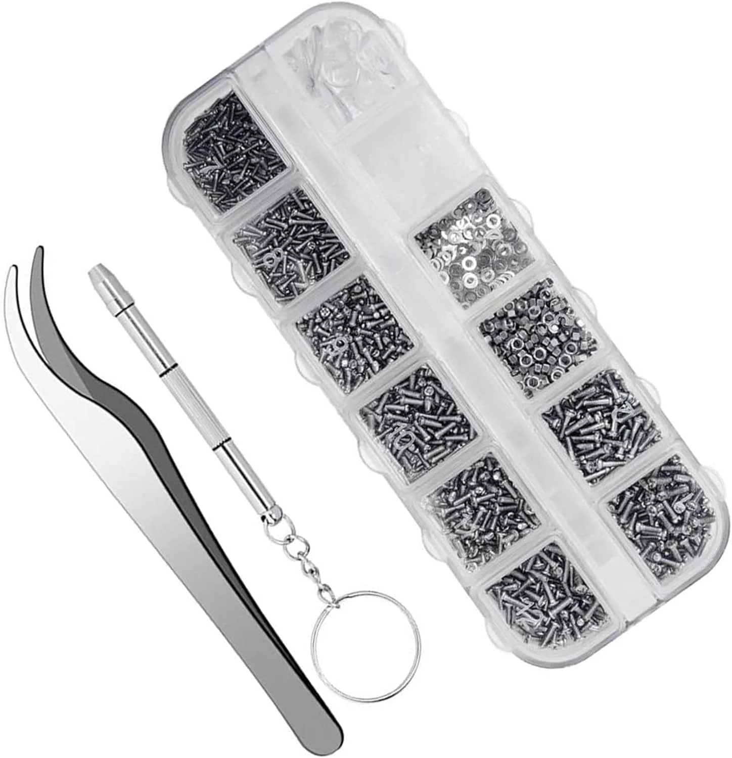 مجموعه تعمیر عینک آفتابی DELFINO، شامل ۱۱۰۰ عدد پیچ کوچک استیل ضد زنگ و ۵ جفت پد بینی به همراه پیچ گوشتی و موچین برای تعمیر ساعت، عینک و جواهرات مجموعه تعمیر عینک آفتابی DELFINO، شامل ۱۱۰۰ عدد پیچ کوچک استیل ضد زنگ و ۵ جفت پد بینی به همراه پیچ گوشتی و موچین برای تعمیر ساعت، عینک و جواهرات