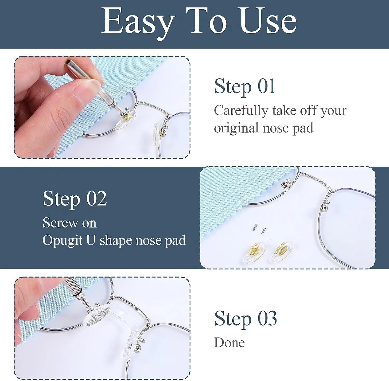کیت جایگزینی پدهای بینی عینک سیلیکونی 15 عددی، پدهای بینی ضد لغزش شفاف U شکل برای عینک و عینک آفتابی با پیچ و پیچ گوشتی، لوازم جانبی تعمیر عینک برای بزرگسالان