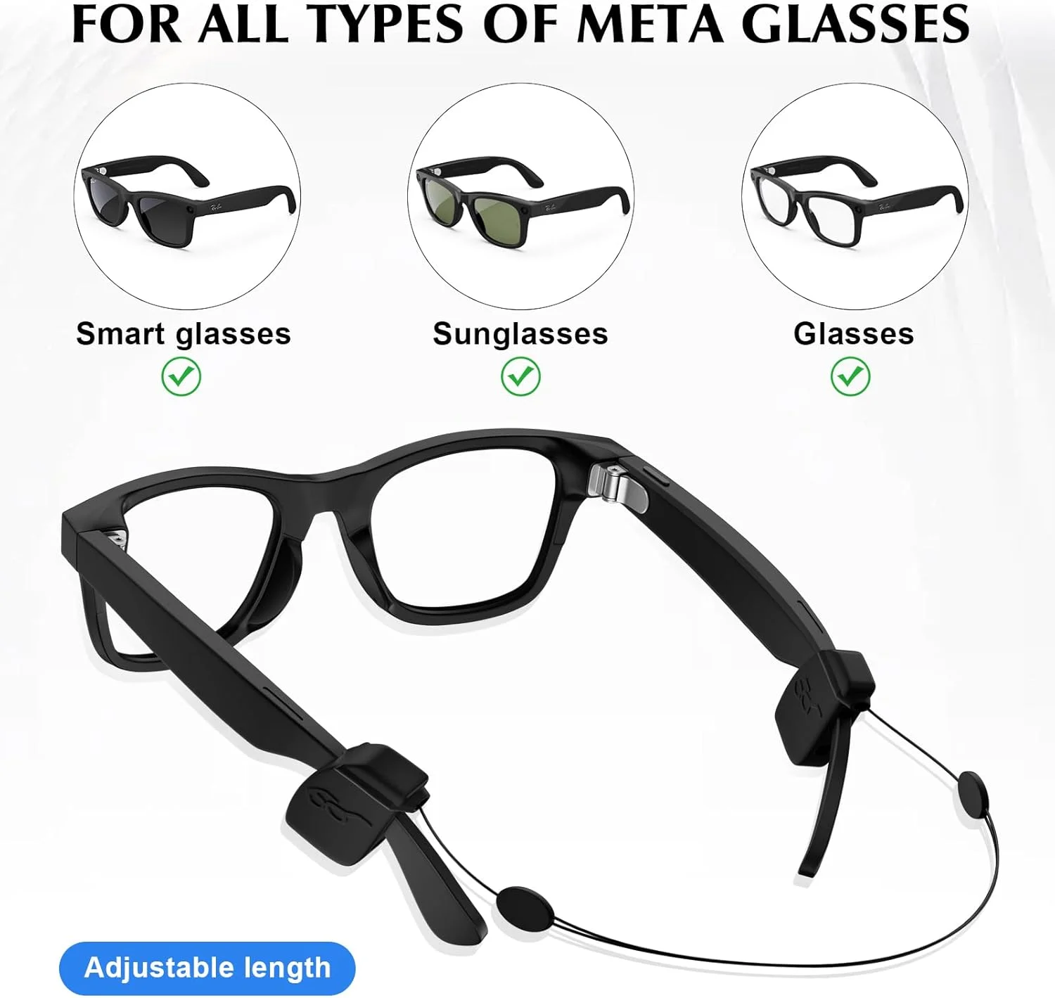 کیت لوازم جانبی عینک هوشمند برای Ray-Ban Meta Wayfarer/Headliner/Skyler شامل 4 جفت پد بینی، نگهدارنده های ضد لغزش گوش، 2 بند ضد افتادن، 6 عدد دستمال تمیز کننده لنز، 1 کیف عینک، پارچه عینک