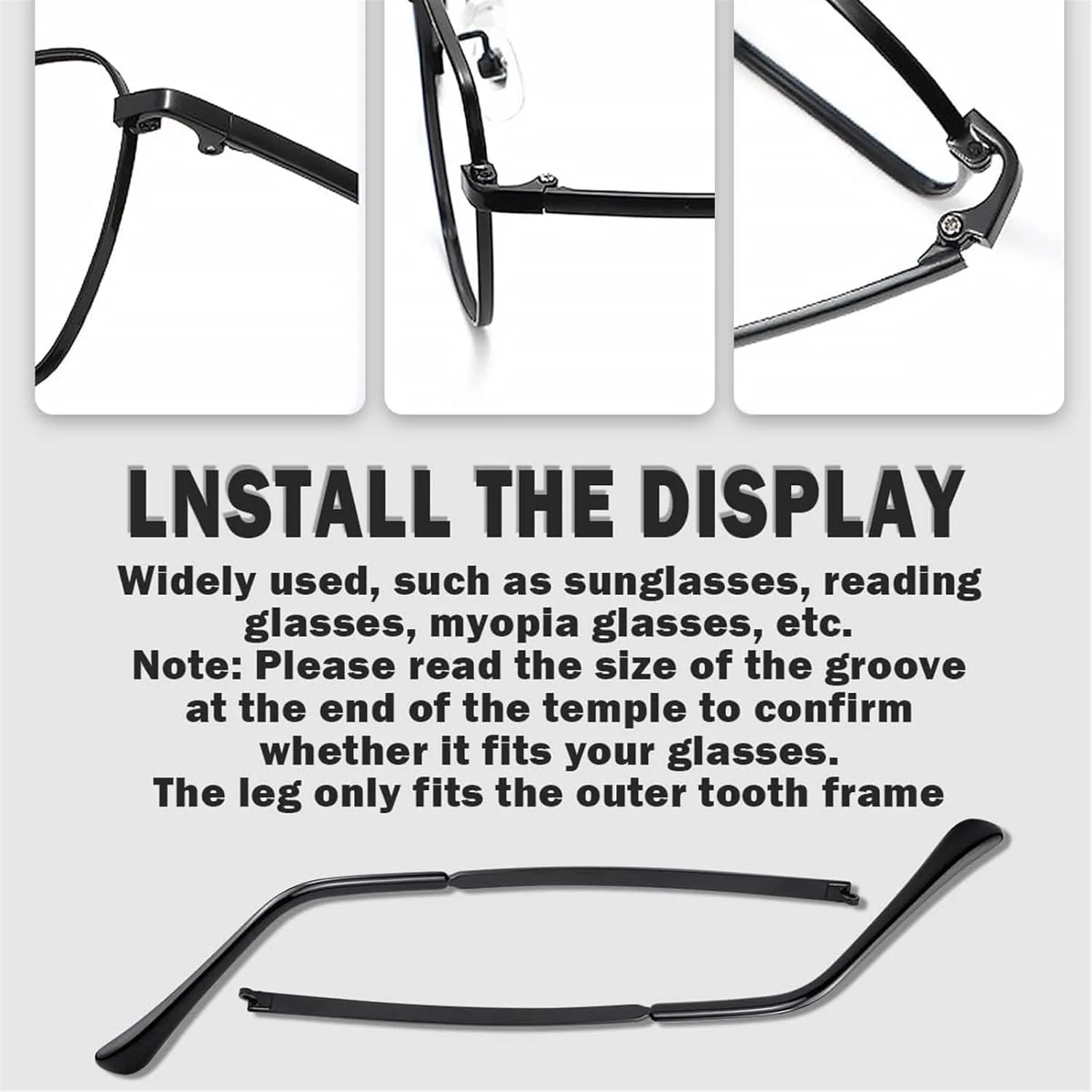 یک جفت دسته عینک فلزی جایگزین فروشگاه THE WHITE SHOP، دسته عینک جایگزین جهانی برای عینک های فلزی نازک، عینک آفتابی (رنگ: مشکی)