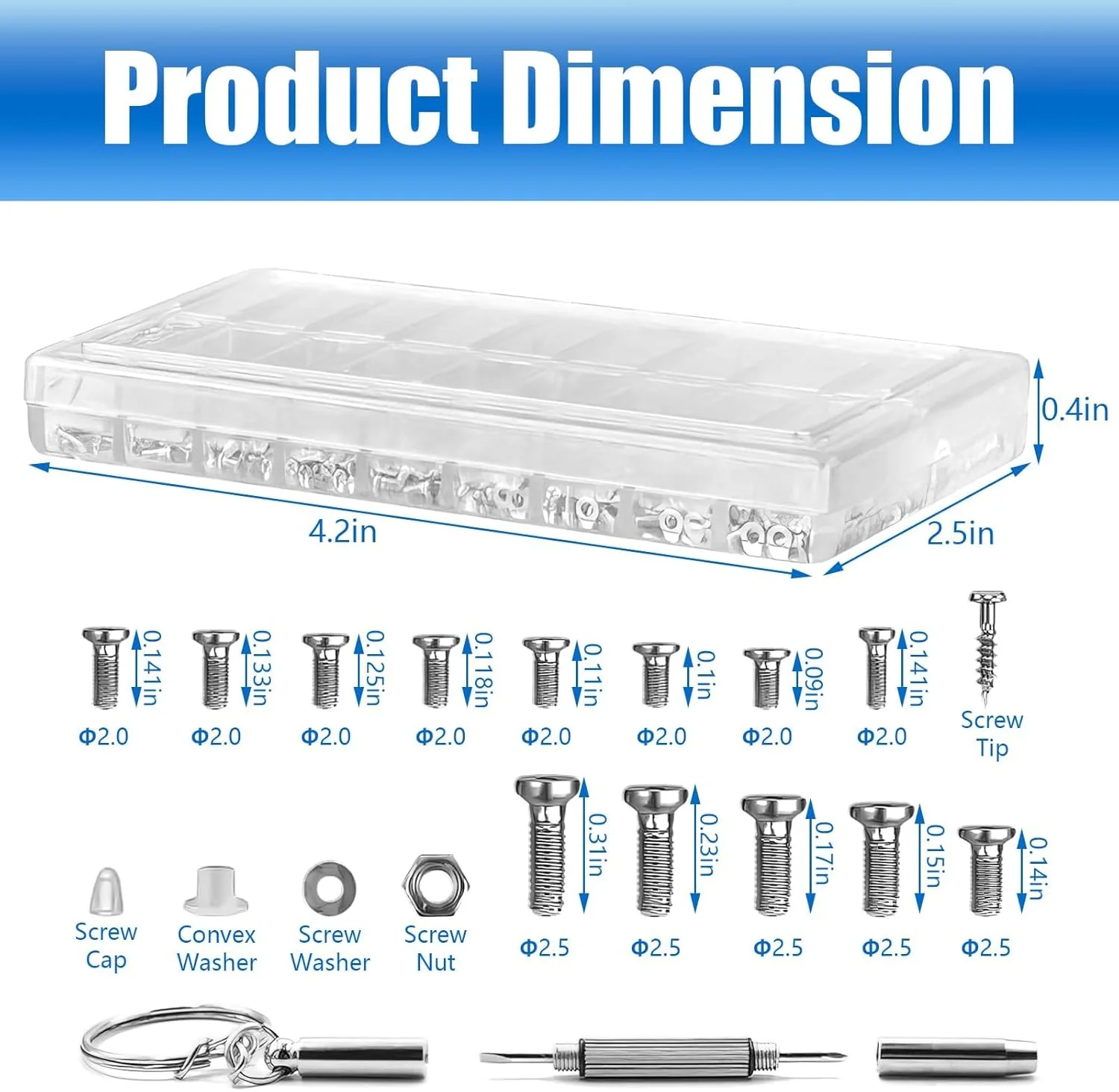 کیت تعمیر عینک 1000 تکه، پیچ های ریز و پیچ گوشتی، انبر دست، مهره و ابزار فولاد ضد زنگ برای عینک طبی، عینک آفتابی، ساعت مچی، ساعت دیواری