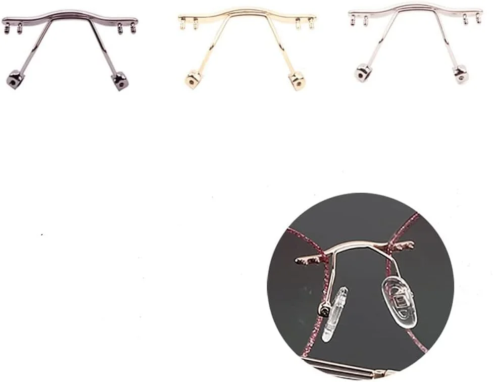 لوازم جانبی عینک نقره ای بدون فریم QYAJS، پل بینی، پدهای بینی عینک، قطعه بینی، دوشاخه لاستیکی دوبل، پیچ و پیچ گوشتی برای عینک مطالعه