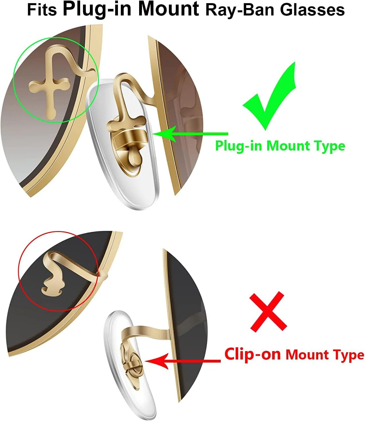 ۵ جفت پد بینی جایگزین برای مدل‌های عینک و آفتابی پلاگین/فشاری ری‌بن RB3526، RB4071، RB6335، RB6375، RB7186 و مدل‌های دیگر (طلایی)