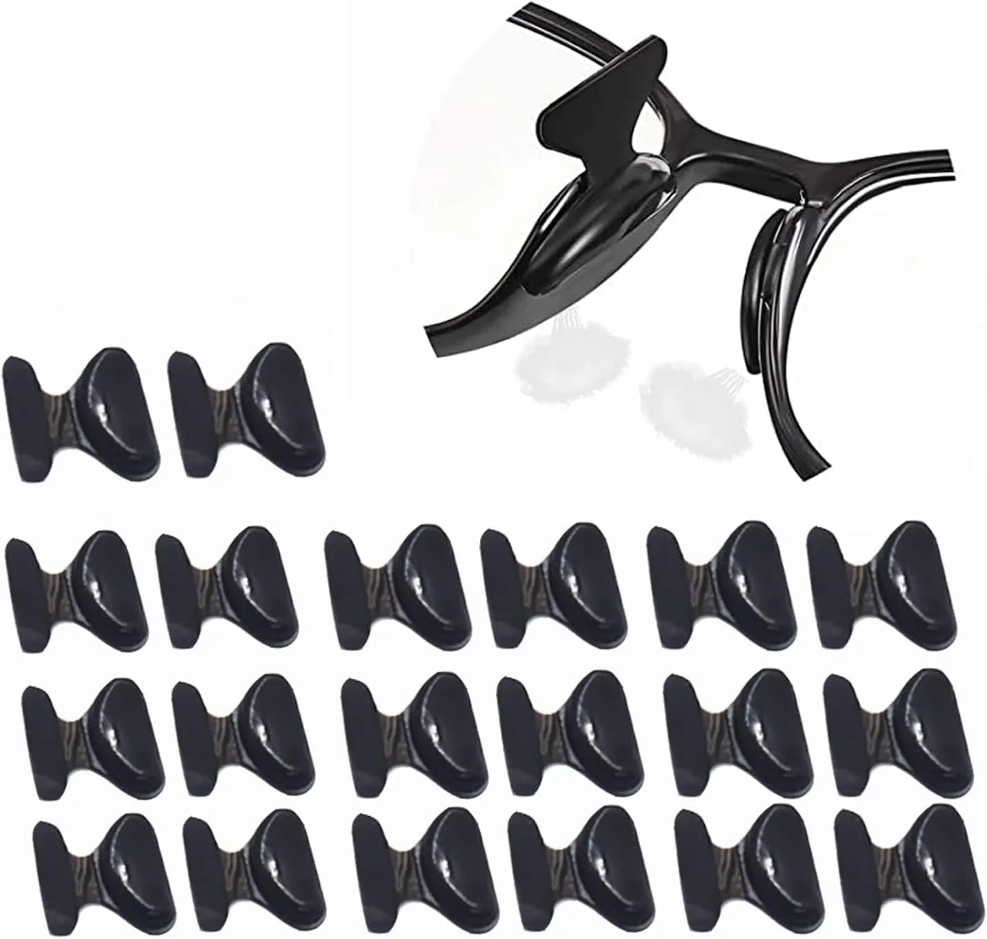 پدهای بینی ایربگ تزویق، طرح پروانه ای، چسبی، ضد لغزش، پدهای بینی محفظه هوا راحت، برای عینک آفتابی و عینک طبی (10 جفت، مشکی، 2.8 میلی متر)